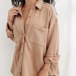 Aerie Oversized Fleece Button Down Shirt Jacket Lumberjane Toasty Taupe XS